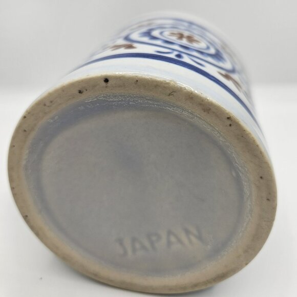 Ceramic Coffee Cup Mug Hand Painted Japan 4” tall Navy Blue Deep Red Vintage - Picture 5 of 6